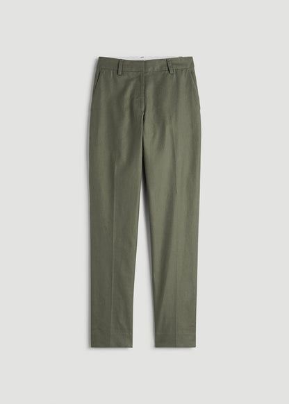 Stretch Linen Blend Dress Pants for Tall Women in Olive