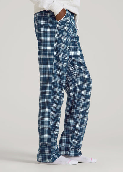 Tie Waist Flannel Pajama Pants for Tall Women in Navy and White Plaid