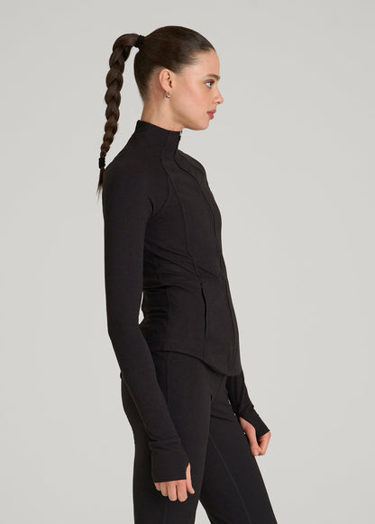 Ultra Soft Athletic Zip Up Jacket for Tall Women in Black Mix