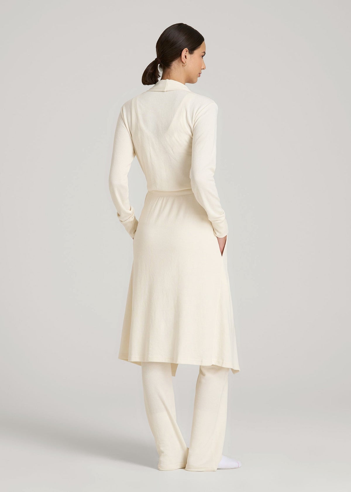 Waffle Lounge Robe for Tall Women in White Alyssum