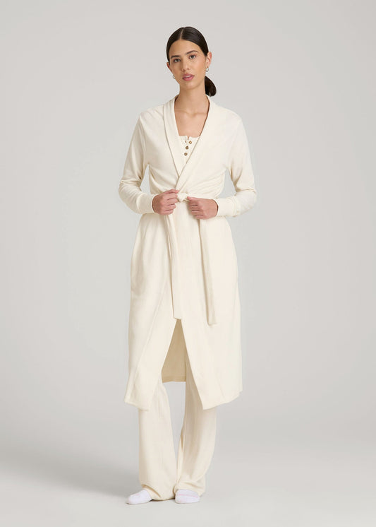 Waffle Lounge Robe for Tall Women in White Alyssum