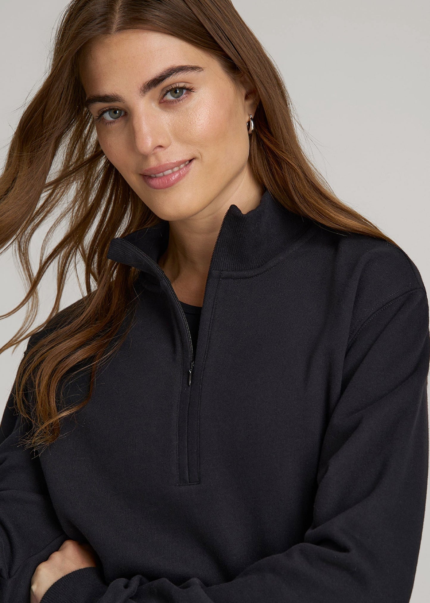 Wearever 2.0 Fleece Half-Zip Cropped Sweatshirt for Tall Women in Black