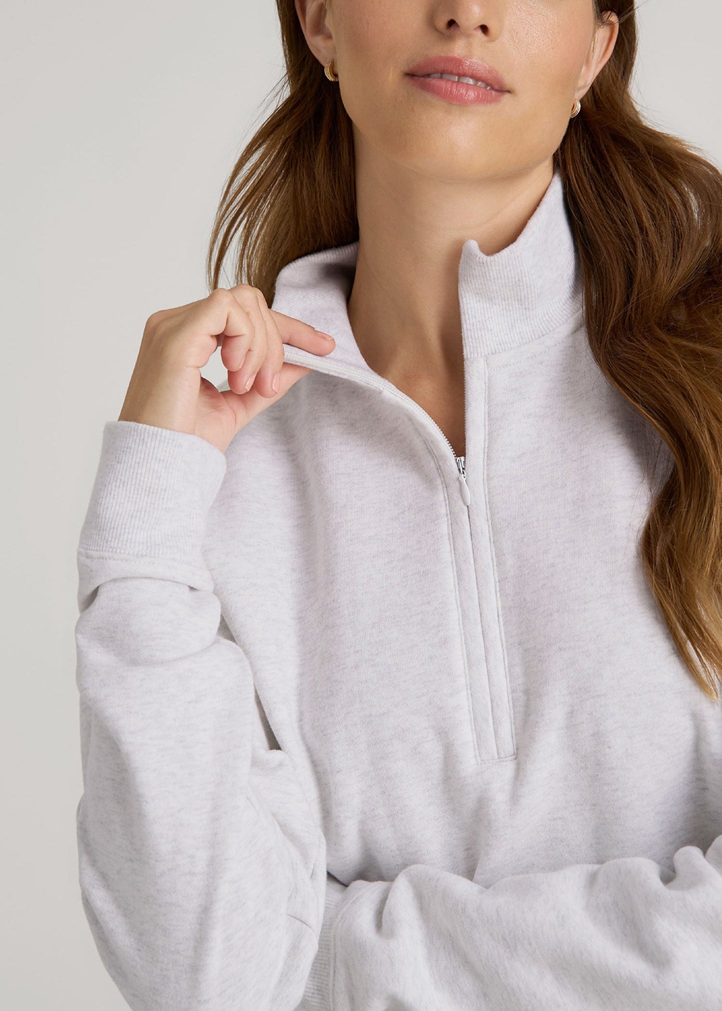 Wearever 2.0 Fleece Half-Zip Cropped Sweatshirt for Tall Women in Heather Cloud White