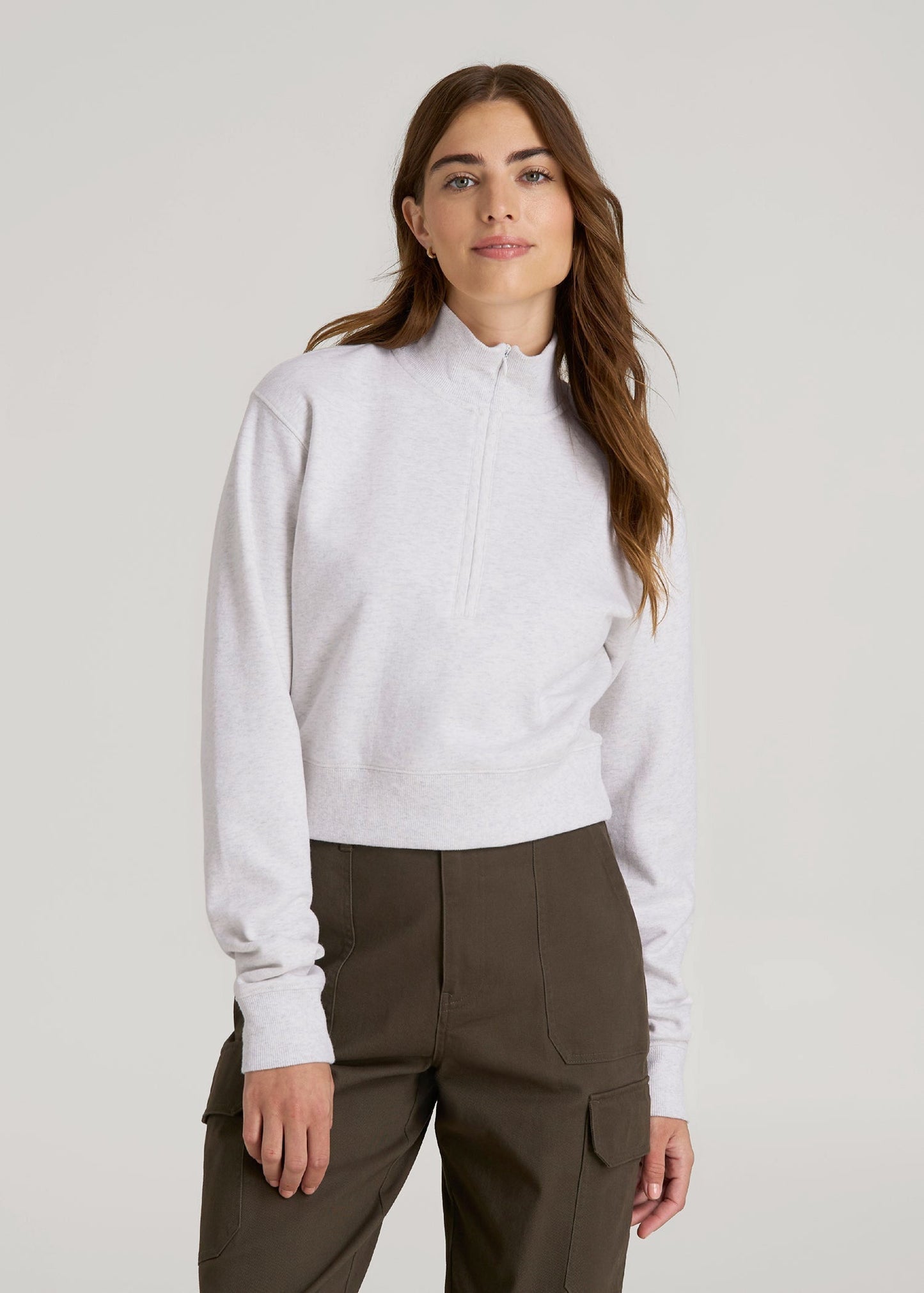 Wearever 2.0 Fleece Half-Zip Cropped Sweatshirt for Tall Women in Heather Cloud White