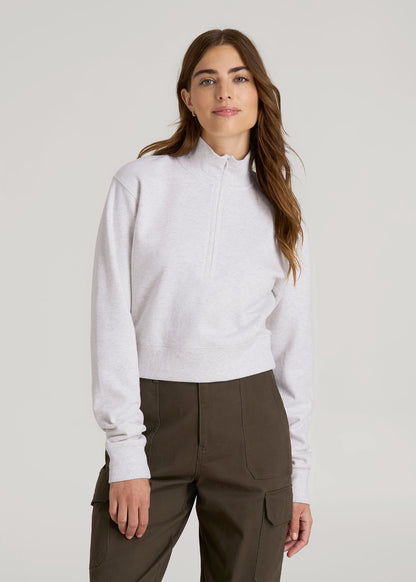 Wearever 2.0 Fleece Half-Zip Cropped Sweatshirt for Tall Women in Heather Cloud White