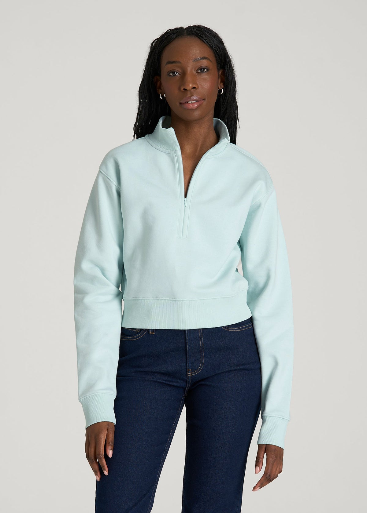 Wearever 2.0 Fleece Half-Zip Cropped Sweatshirt for Tall Women in Opal Blue