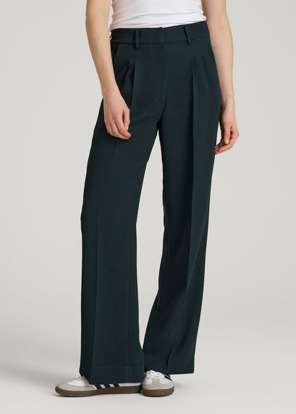 Wide Leg Pleated Dress Pants 2.0 for Tall Women in Midnight Green