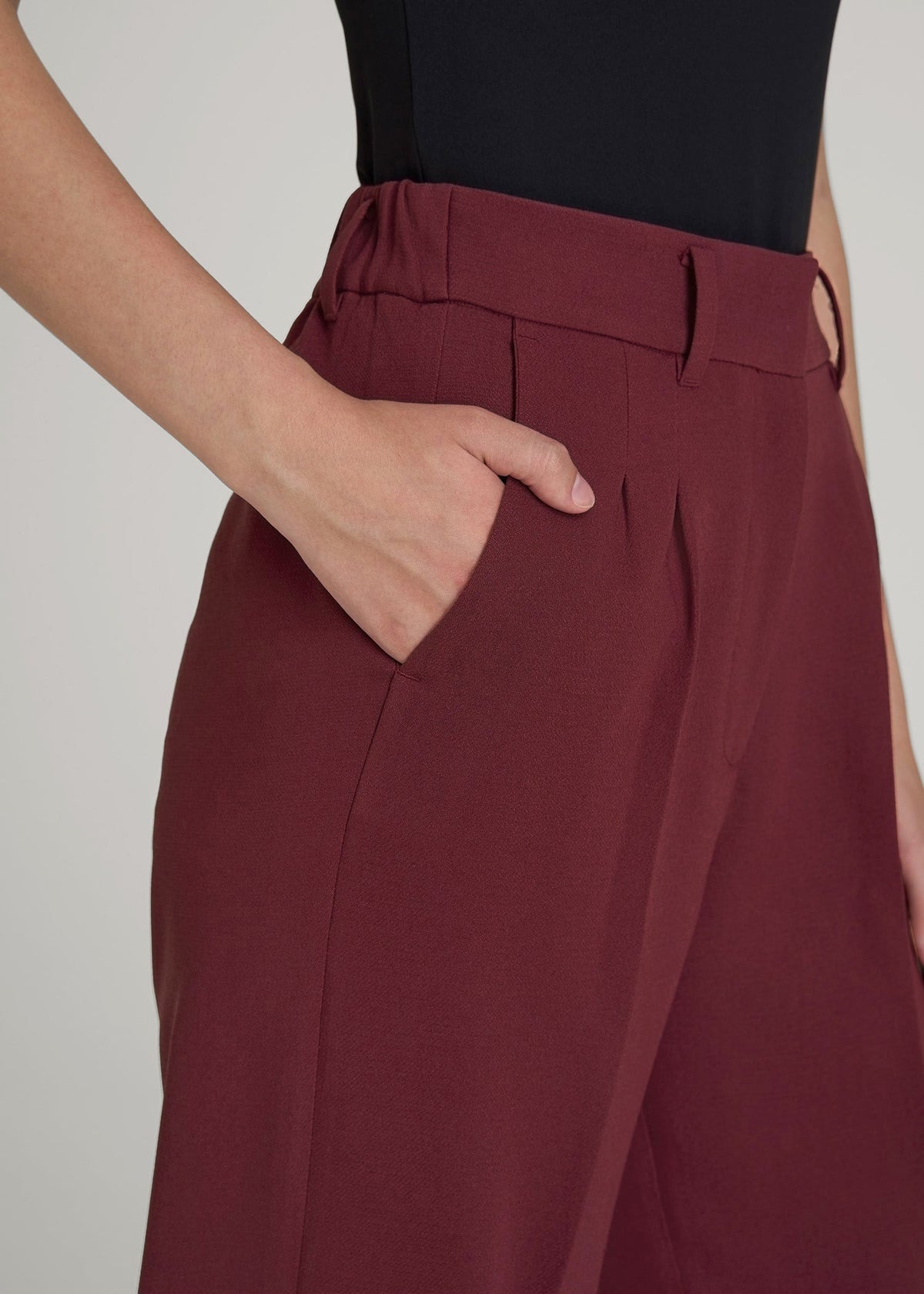 Wide Leg Pleated Dress Pants 2.0 for Tall Women in Tawny Port