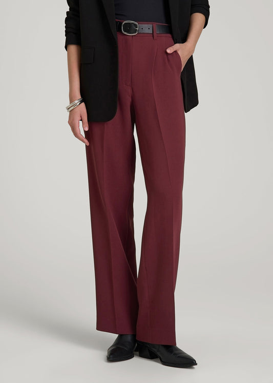 Wide Leg Pleated Dress Pants 2.0 for Tall Women in Tawny Port