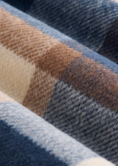 Flannel Shacket for Tall Women in Cream and Denim Blue Plaid