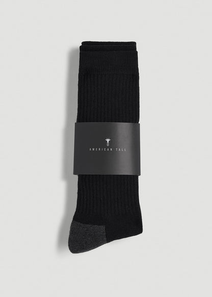 3-Pack Crew Socks for Tall Men in Black with Grey