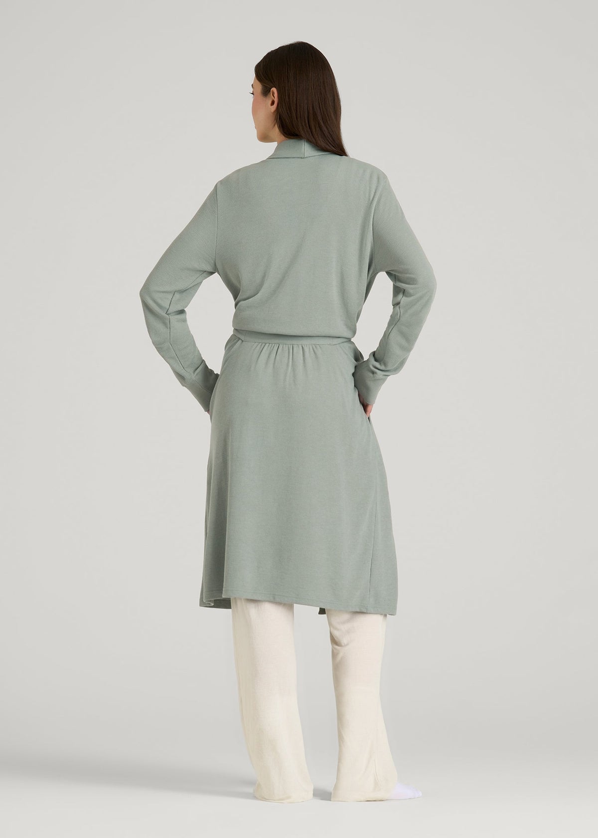 Waffle Lounge Robe for Tall Women in Seagrass