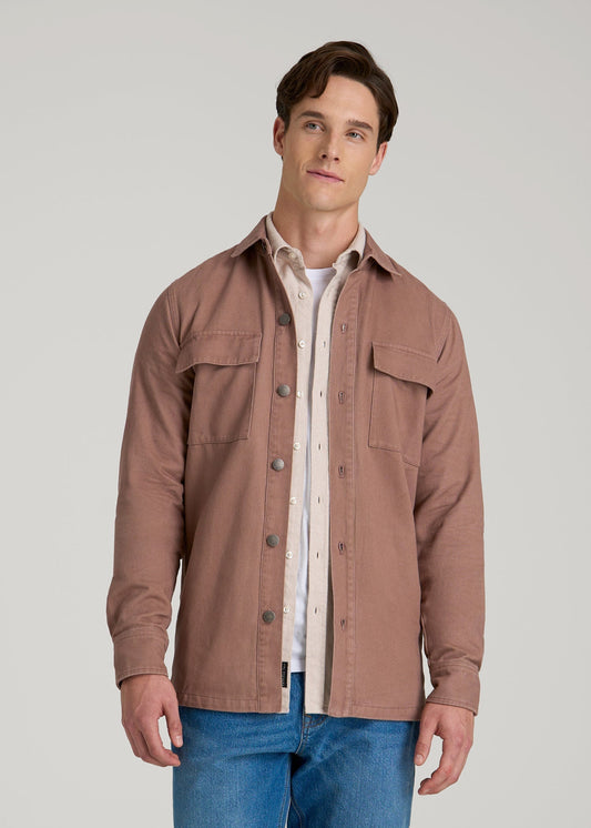 Casual Twill Shirt Jacket for Tall Men in Nutmeg