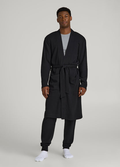 Waffle-Knit Lounge Robe for Tall Men in Black