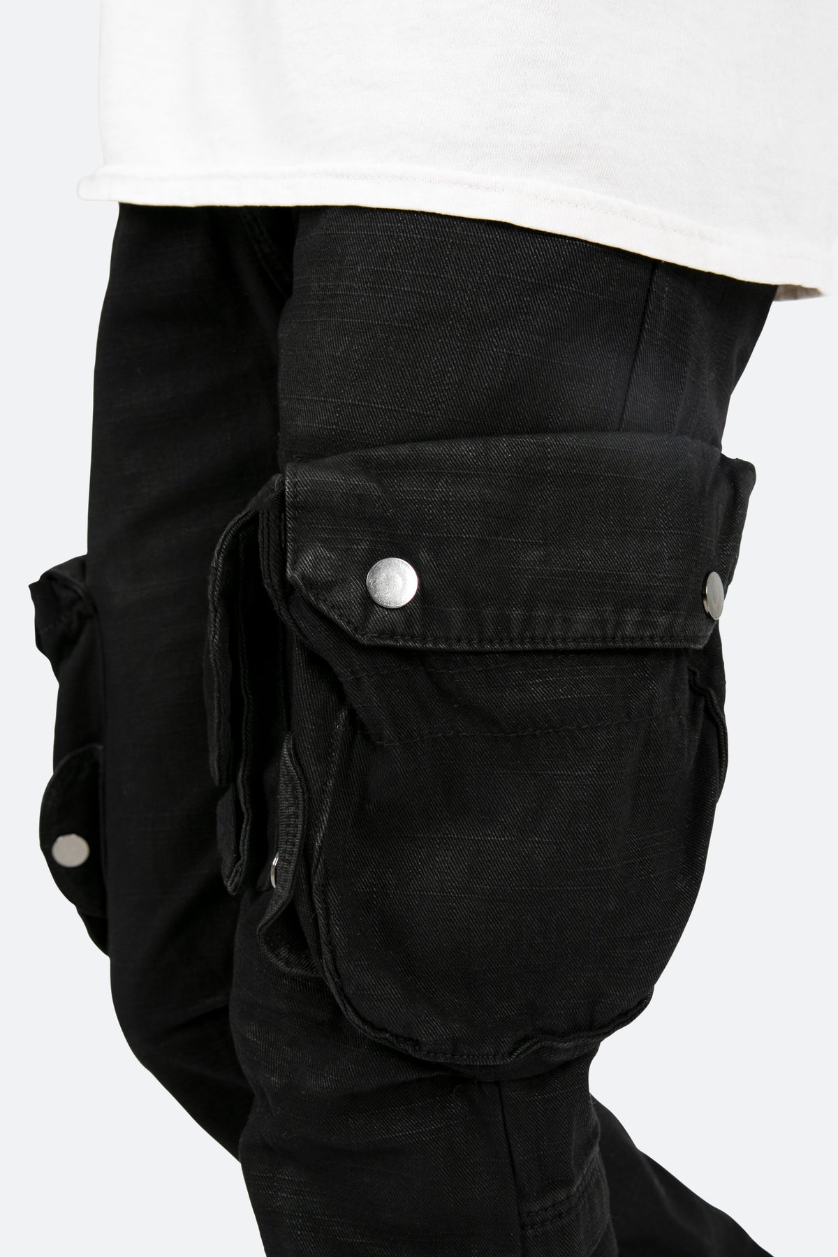 B357 Waxed Cargo Flare Denim - Black