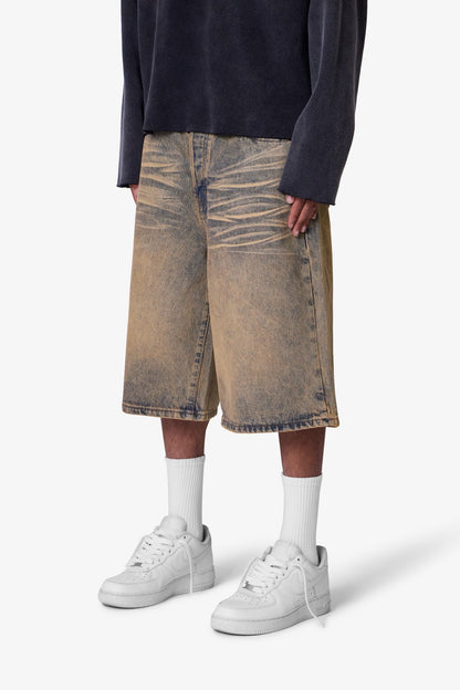 Baggy Dust Stone Denim Shorts - Vintage Blue