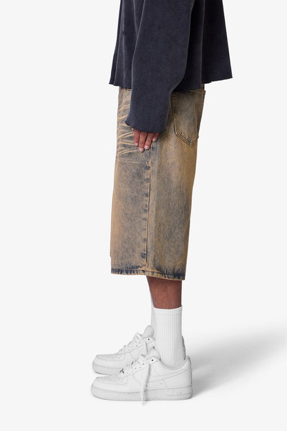 Baggy Dust Stone Denim Shorts - Vintage Blue
