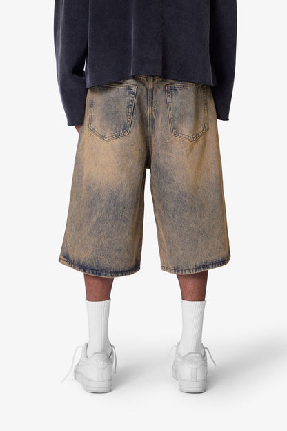 Baggy Dust Stone Denim Shorts - Vintage Blue