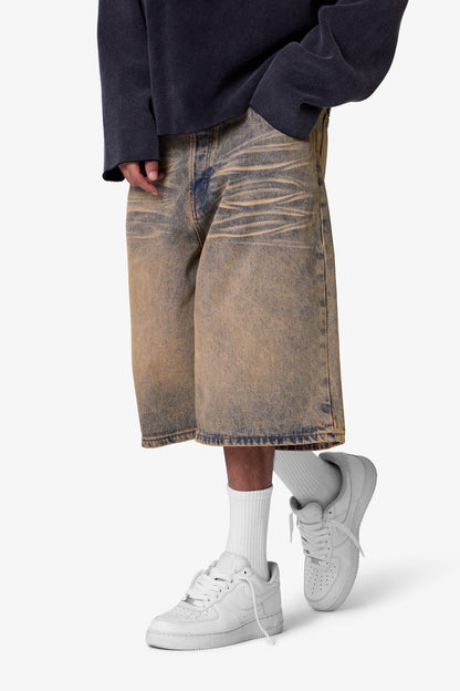 Baggy Dust Stone Denim Shorts - Vintage Blue
