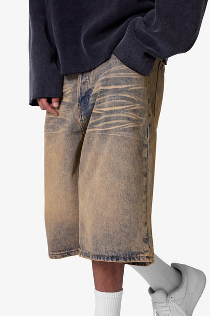 Baggy Dust Stone Denim Shorts - Vintage Blue