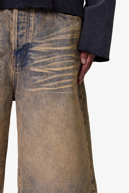 Baggy Dust Stone Denim Shorts - Vintage Blue
