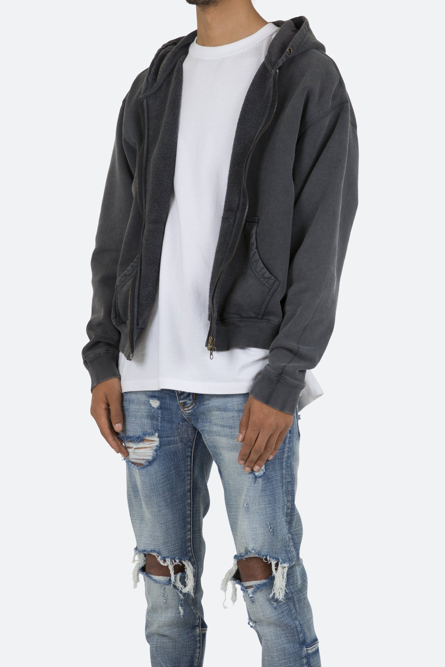 Basic Zip Up Hoodie - Vintage Black