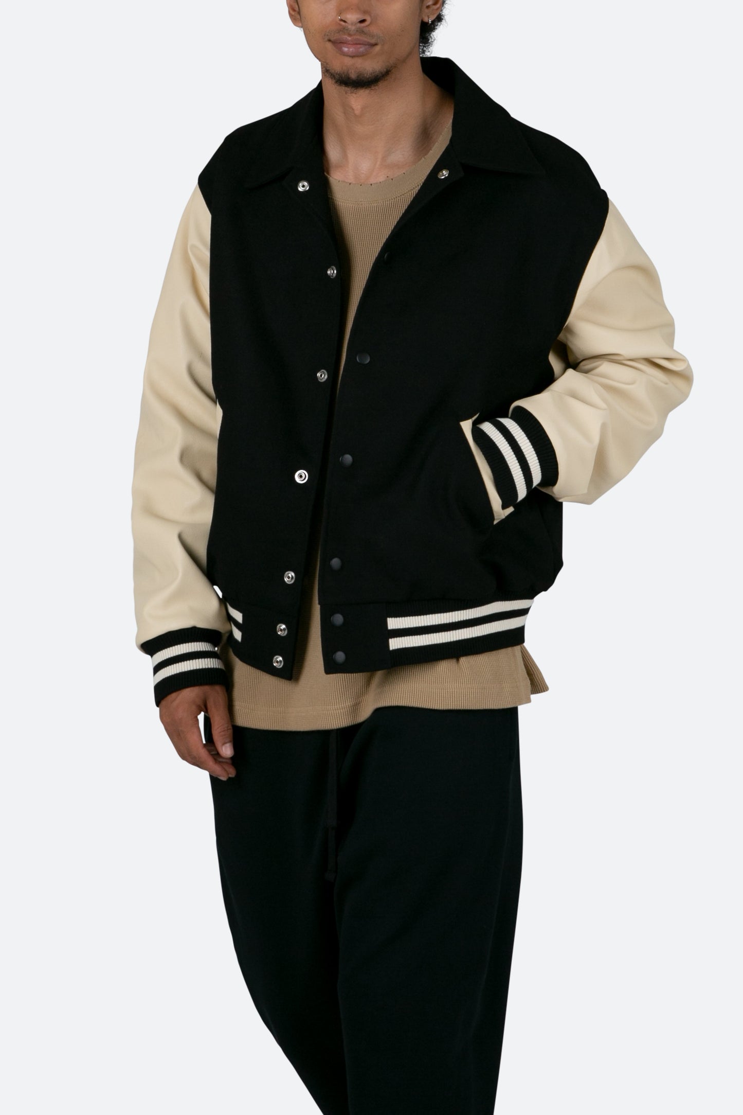 Collared Varsity Jacket - Black/White