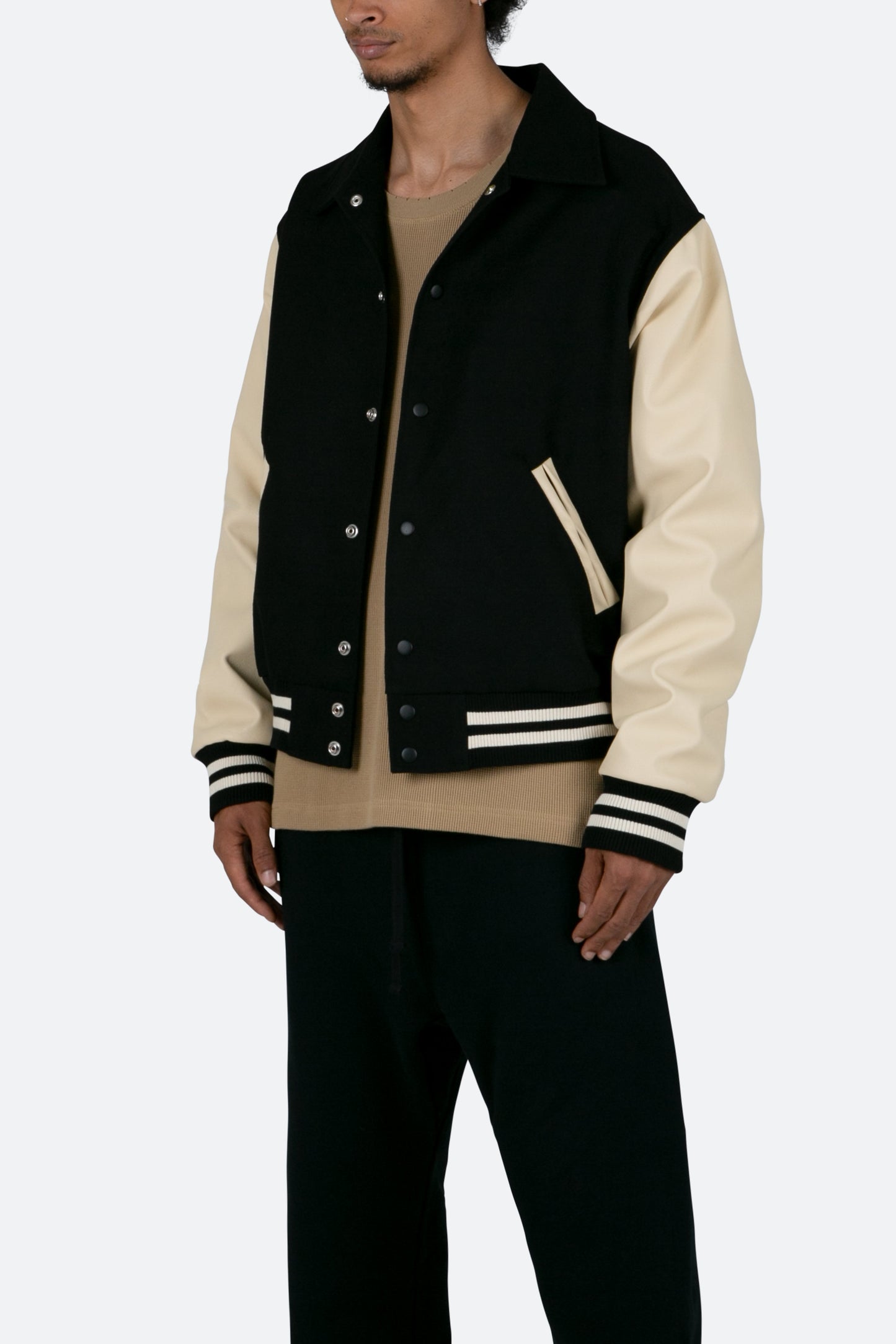 Collared Varsity Jacket - Black/White