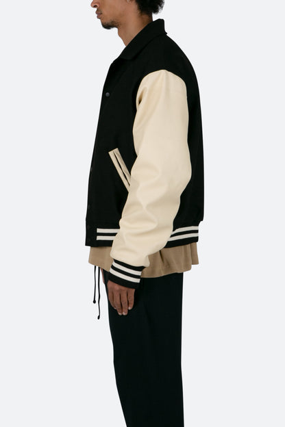 Collared Varsity Jacket - Black/White