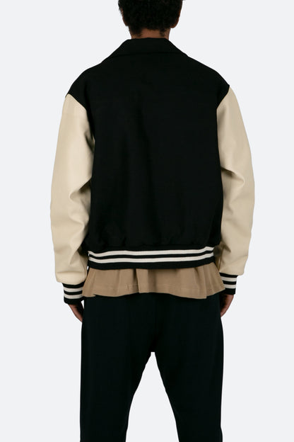 Collared Varsity Jacket - Black/White
