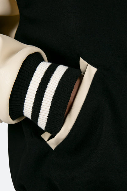 Collared Varsity Jacket - Black/White