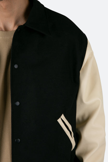 Collared Varsity Jacket - Black/White