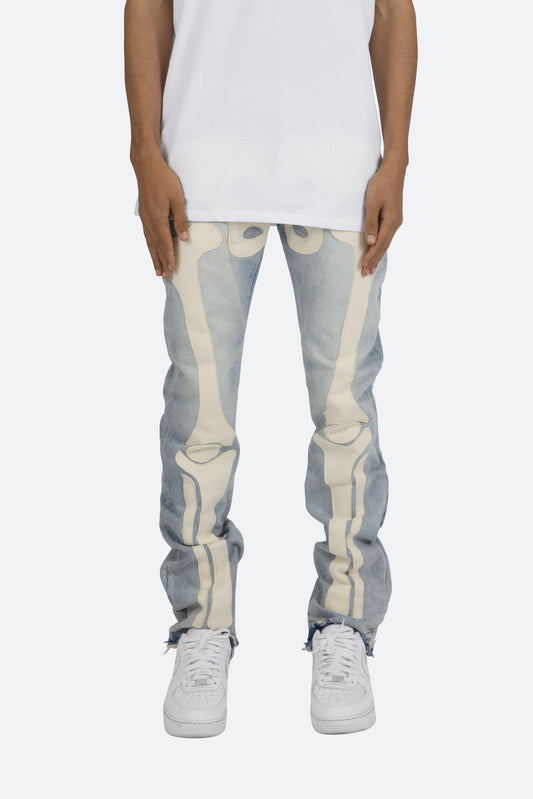 D184 Skeleton Straight Denim - Blue/White