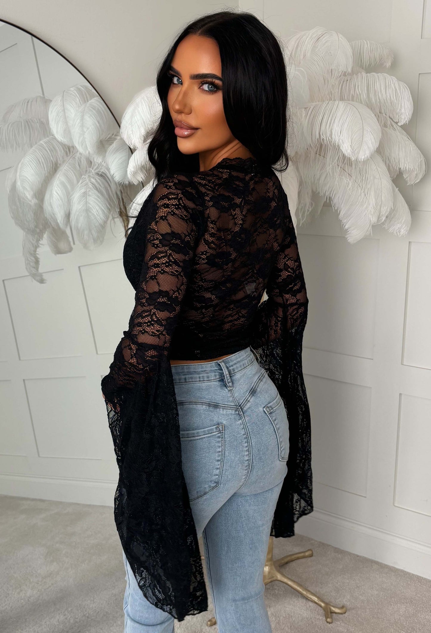 Darling Divinity Black Lace Dramatic Flare Sleeve Top