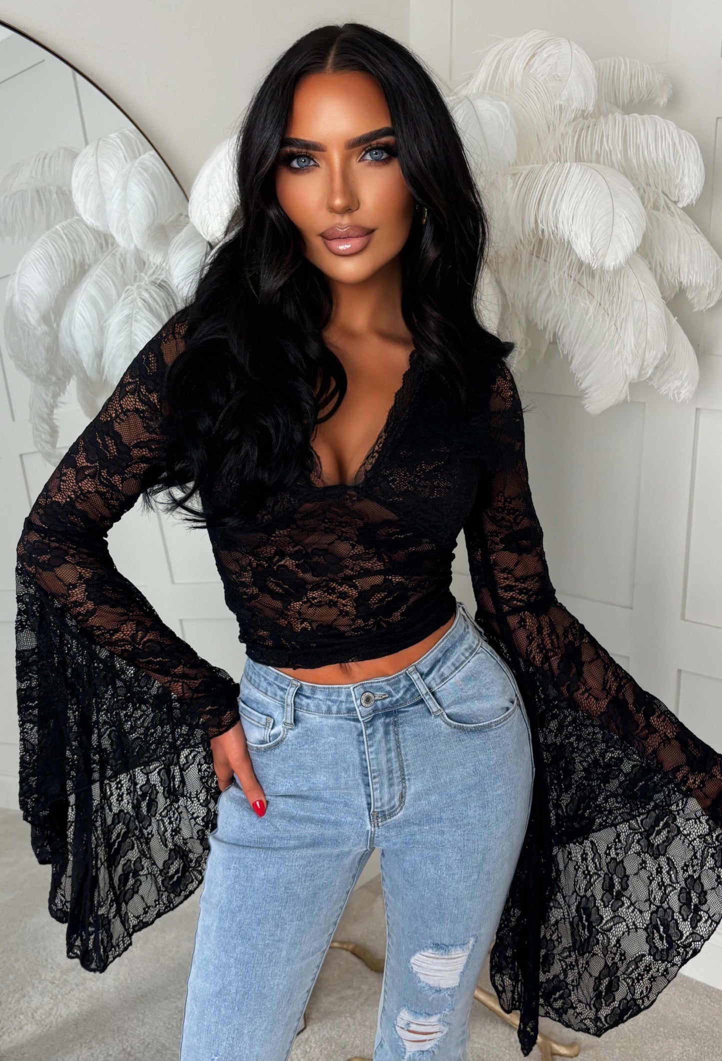 Darling Divinity Black Lace Dramatic Flare Sleeve Top