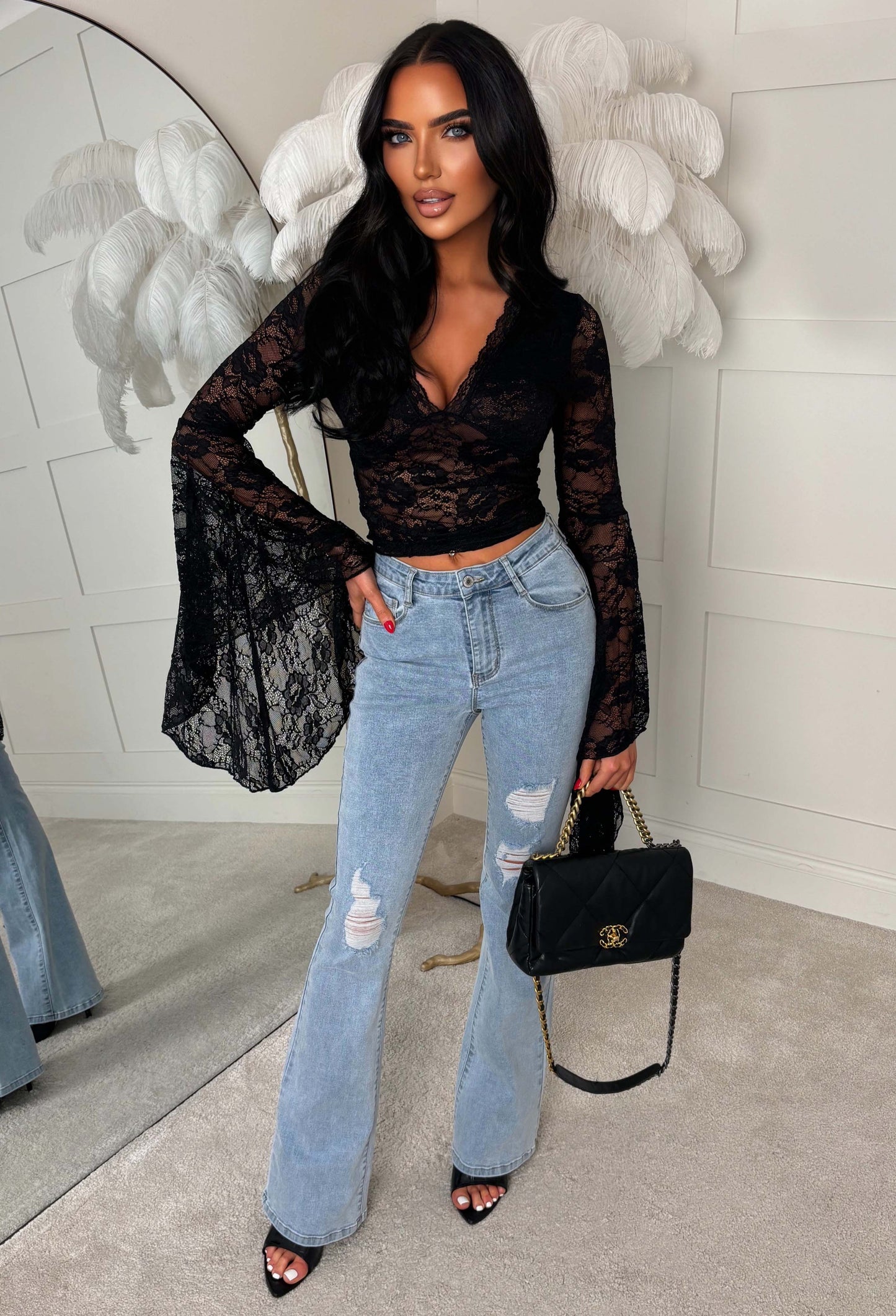 Darling Divinity Black Lace Dramatic Flare Sleeve Top
