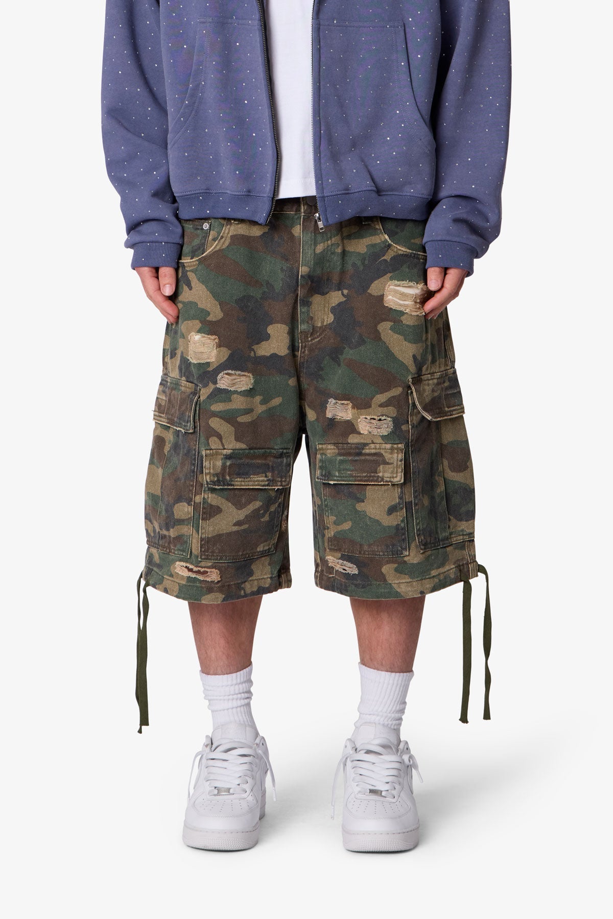 Distressed Baggy Cargo Shorts - Camo