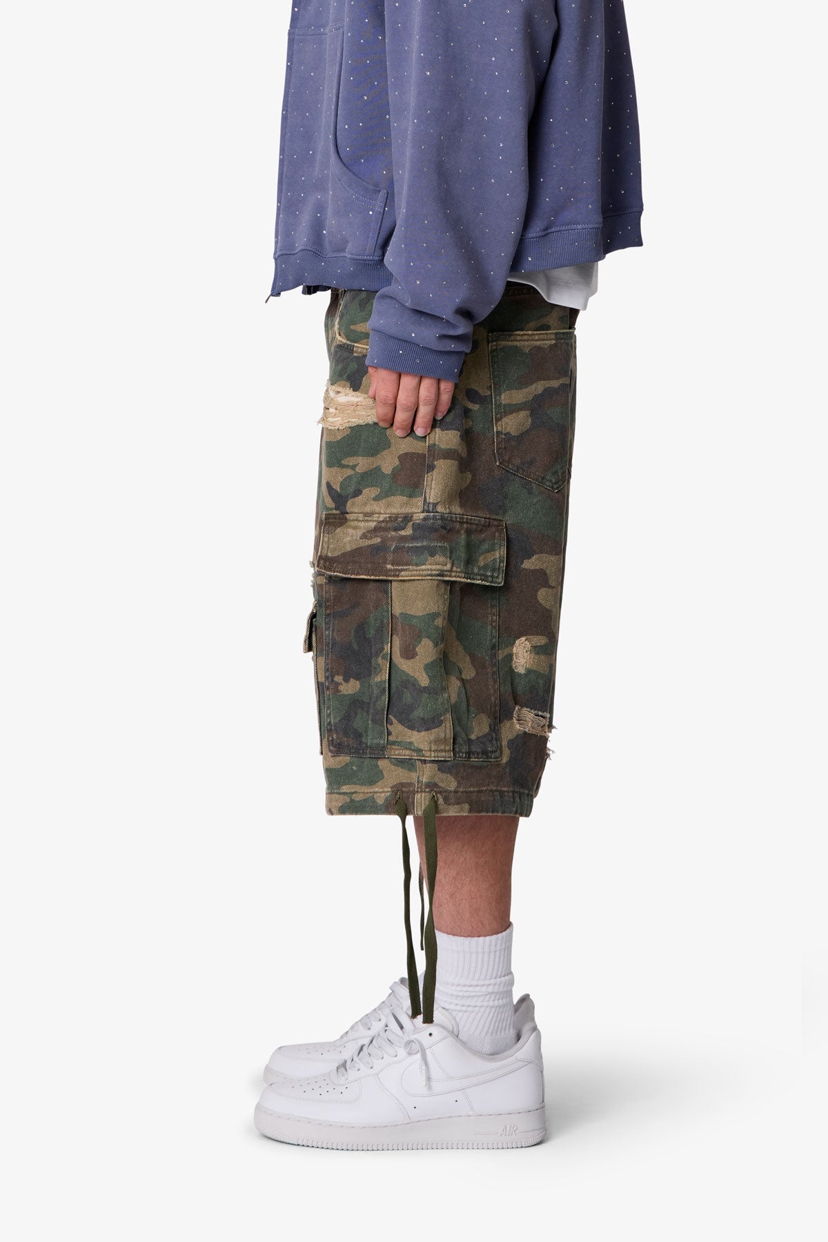 Distressed Baggy Cargo Shorts - Camo