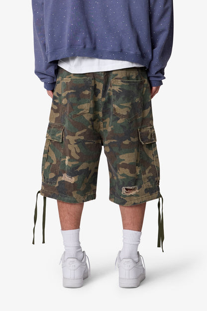 Distressed Baggy Cargo Shorts - Camo