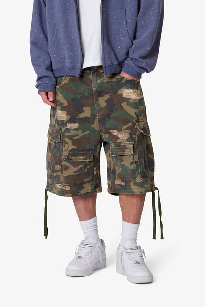 Distressed Baggy Cargo Shorts - Camo