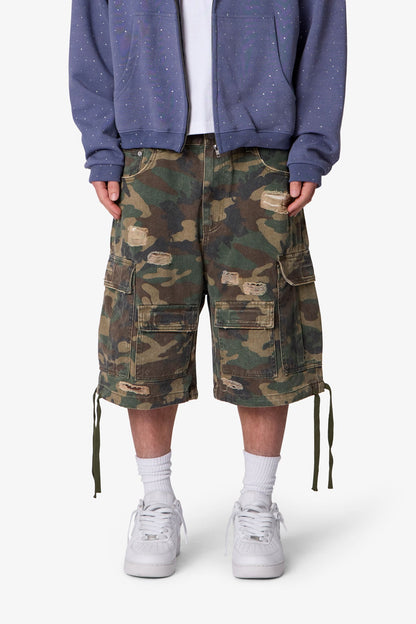 Distressed Baggy Cargo Shorts - Camo