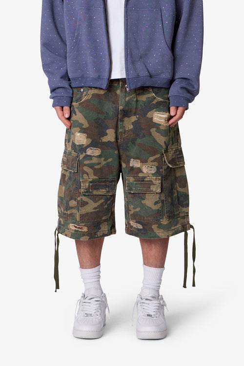 Distressed Baggy Cargo Shorts - Camo
