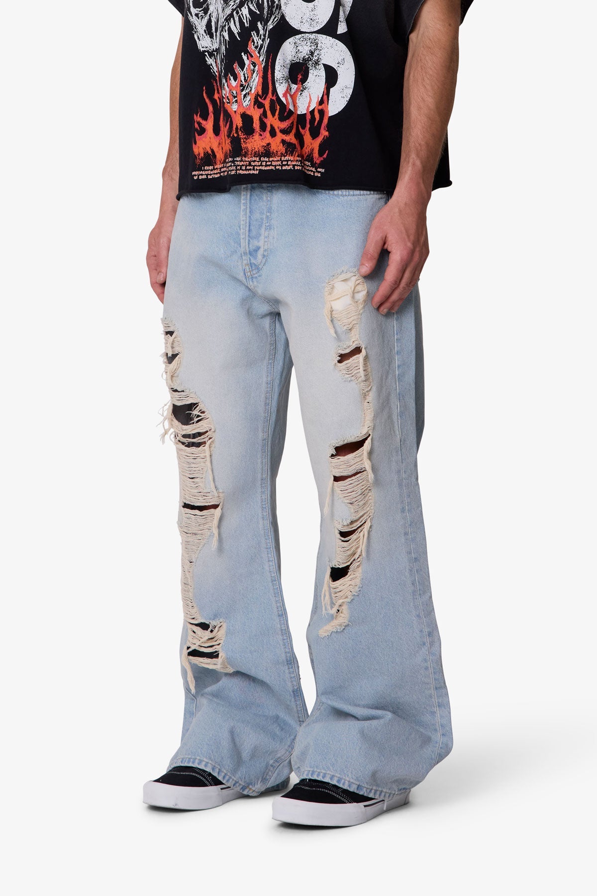 Distressed Kick Flare Denim - Blue