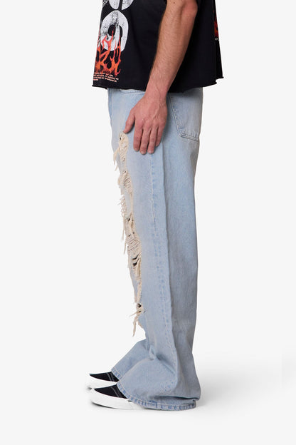 Distressed Kick Flare Denim - Blue