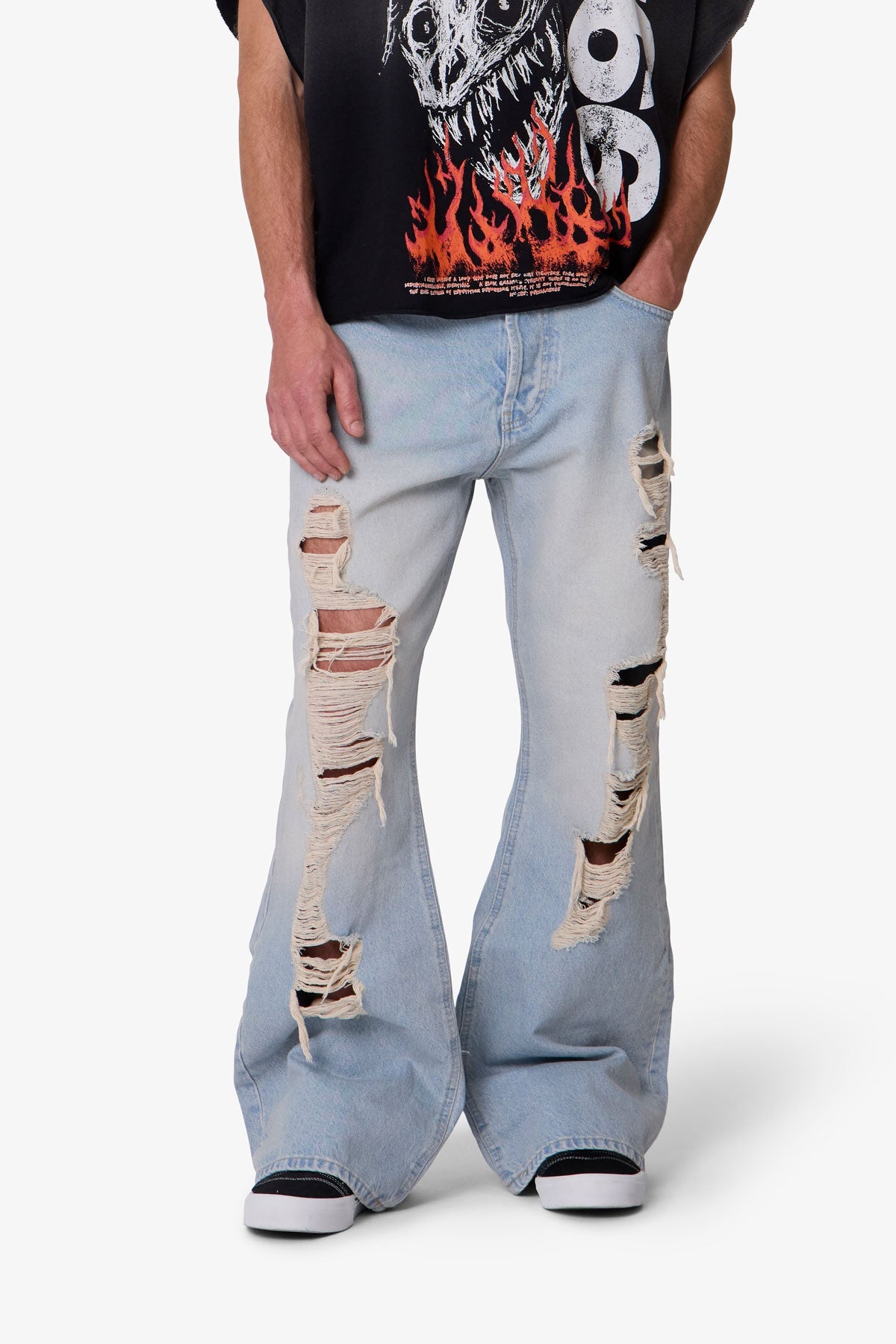 Distressed Kick Flare Denim - Blue