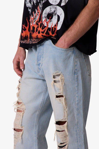 Distressed Kick Flare Denim - Blue