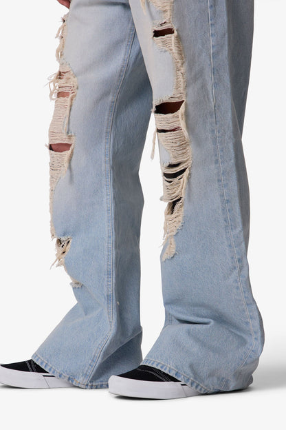 Distressed Kick Flare Denim - Blue