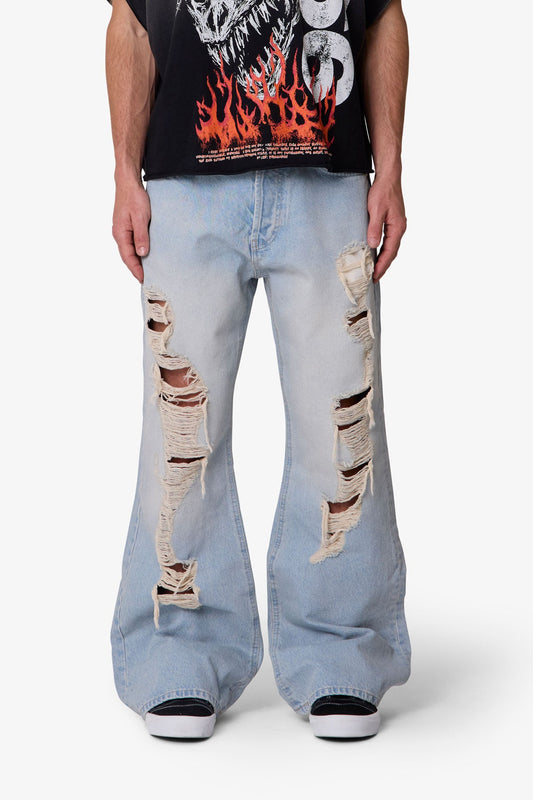 Distressed Kick Flare Denim - Blue