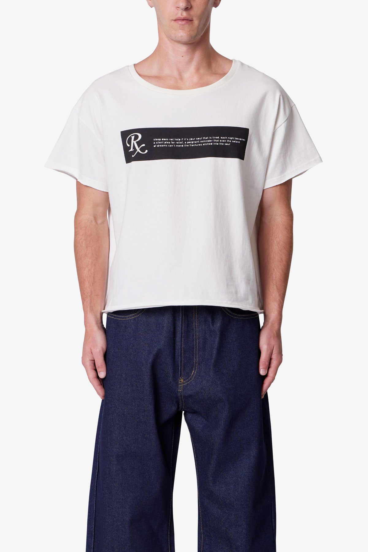 Distressed Wide Neck Tee - Antique White