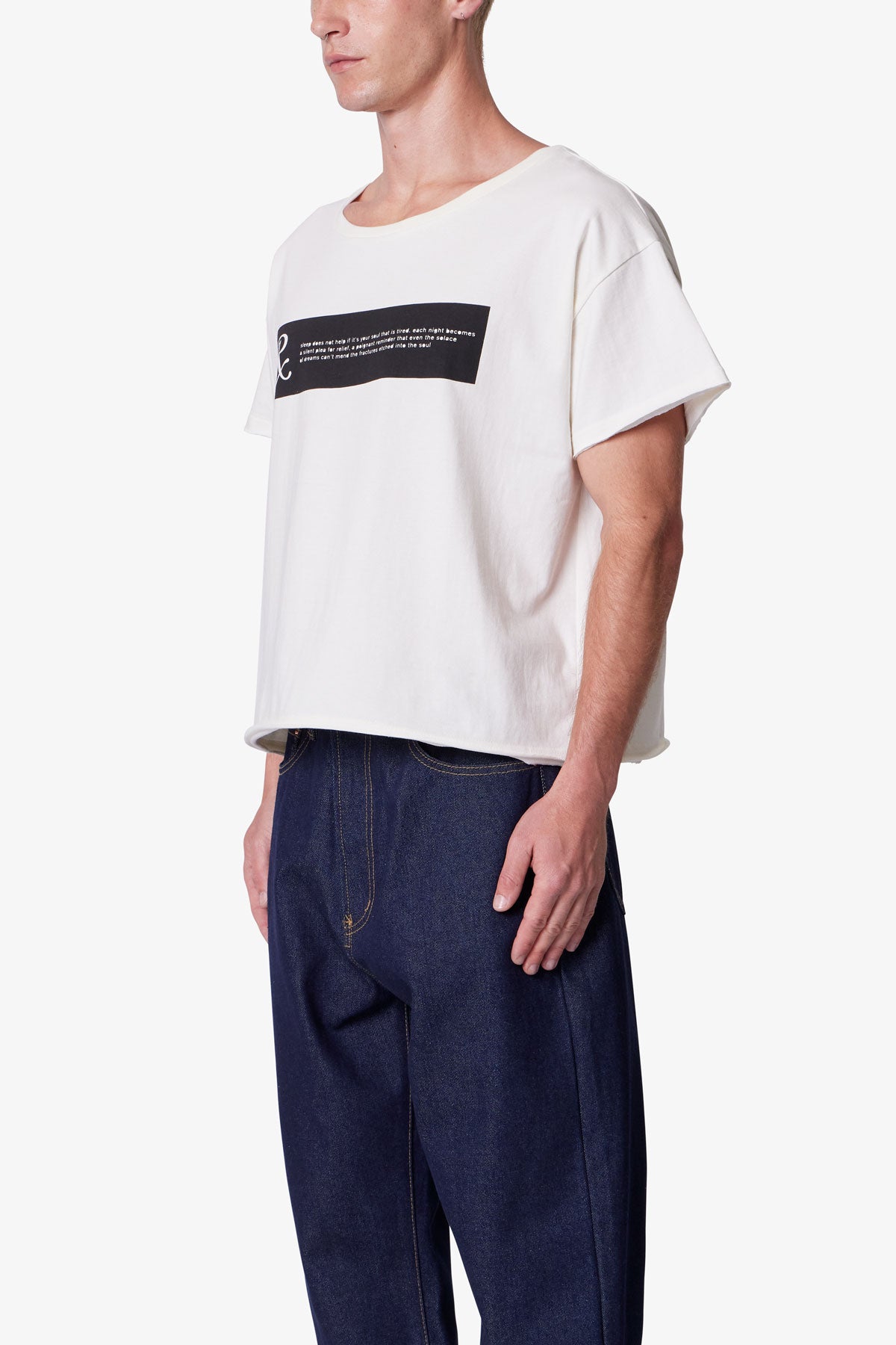 Distressed Wide Neck Tee - Antique White